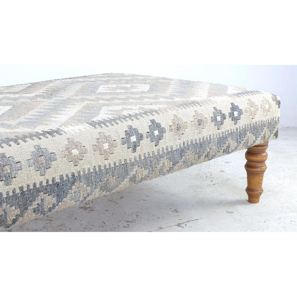 Handmade afghan kilim rug ottoman footstool khodrang natural wool colours #14-Handmade Ethnic Footstools-KONTRAST