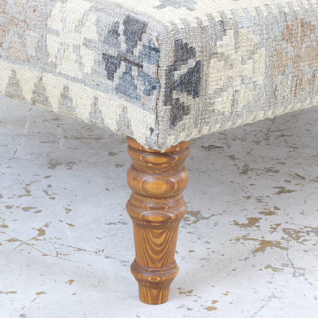 Handmade afghan kilim rug ottoman footstool khodrang natural wool colours #15-Handmade Ethnic Footstools-KONTRAST