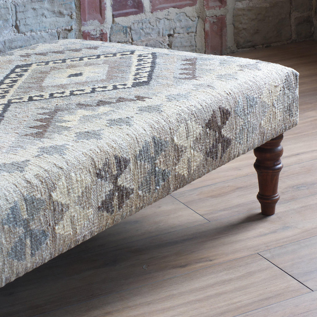 Handmade afghan kilim rug ottoman footstool khodrang natural wool colours #16-Handmade Ethnic Footstools-KONTRAST