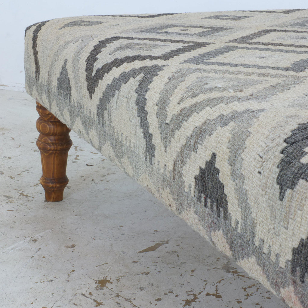 Handmade afghan kilim rug ottoman footstool khodrang natural wool colours #18-Handmade Ethnic Footstools-KONTRAST