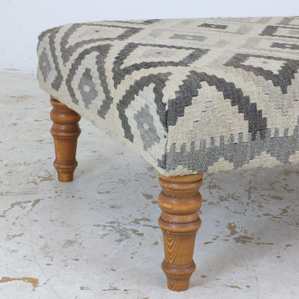 Handmade afghan kilim rug ottoman footstool khodrang natural wool colours #18-Handmade Ethnic Footstools-KONTRAST
