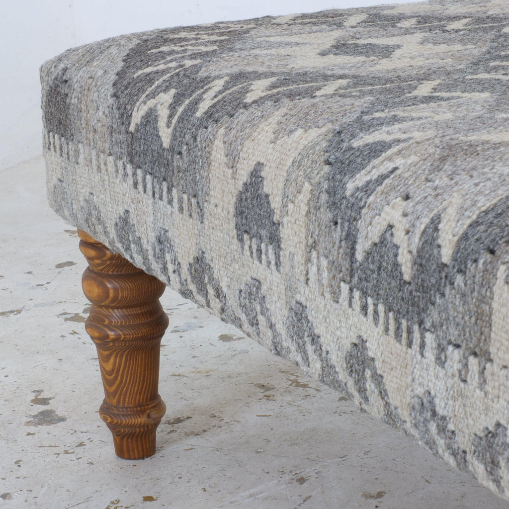 Handmade afghan kilim rug ottoman footstool khodrang natural wool colours #19-Handmade Ethnic Footstools-KONTRAST