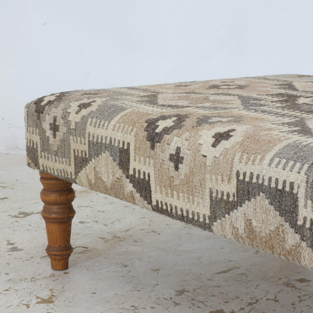 Handmade afghan kilim rug ottoman footstool khodrang natural wool colours #20-Handmade Ethnic Footstools-KONTRAST