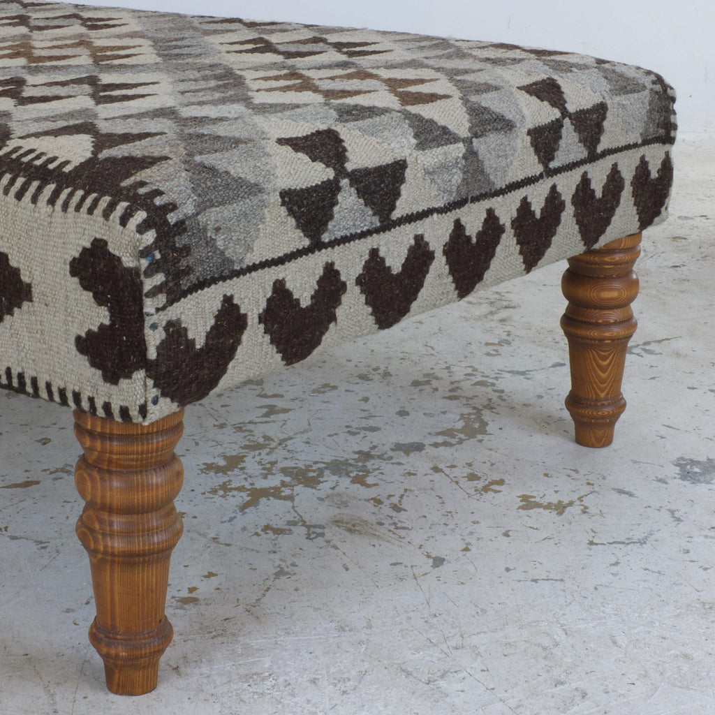 Handmade afghan kilim rug ottoman footstool khodrang natural wool colours #21-Handmade Ethnic Footstools-KONTRAST