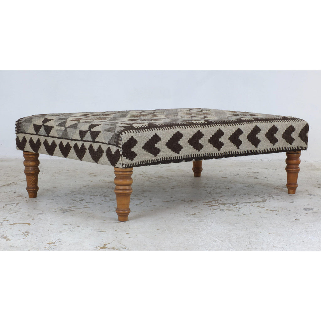 Handmade afghan kilim rug ottoman footstool khodrang natural wool colours #21-Handmade Ethnic Footstools-KONTRAST