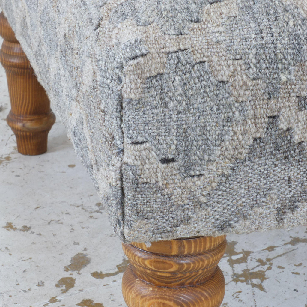 Handmade afghan kilim rug ottoman footstool khodrang natural wool colours #22-Handmade Ethnic Footstools-KONTRAST