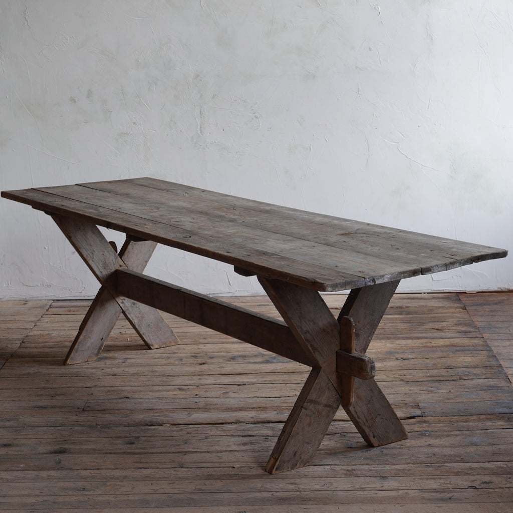 Large Swedish Trestle Table-Antique Tables-KONTRAST