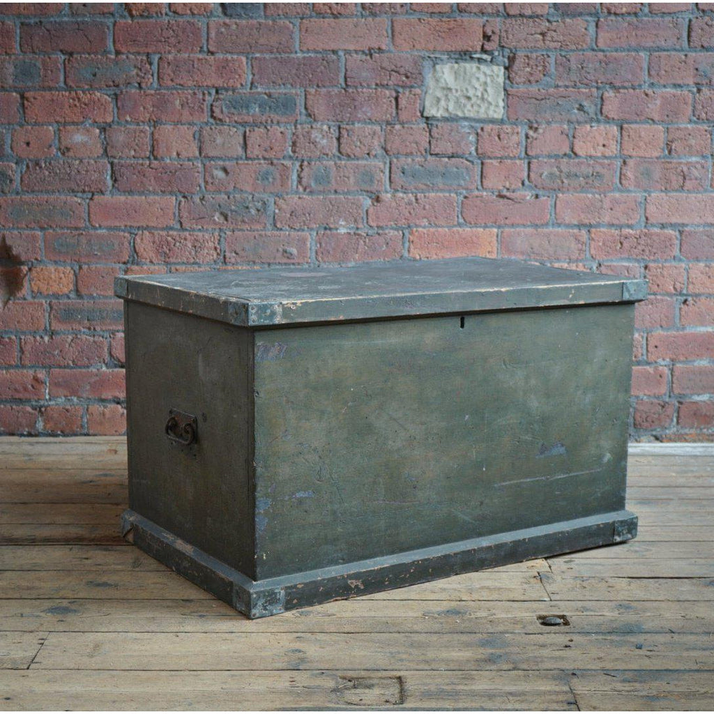 Large blanket box trunk in original green paint-Antique Storage-KONTRAST