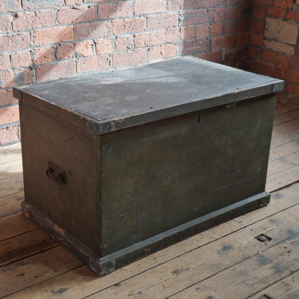 Large blanket box trunk in original green paint-Antique Storage-KONTRAST
