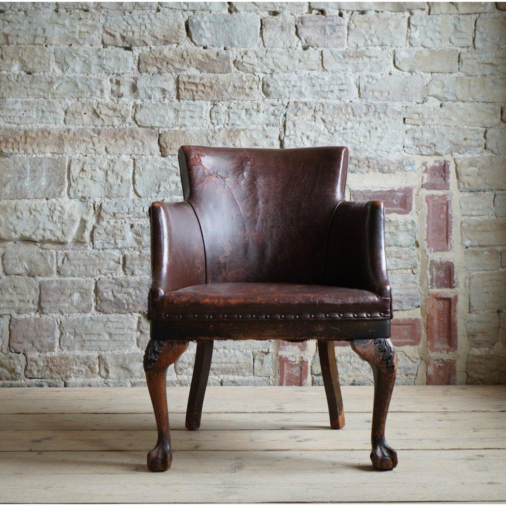 Leather Tub Chair with ball and claw legs-Antique Seating-KONTRAST