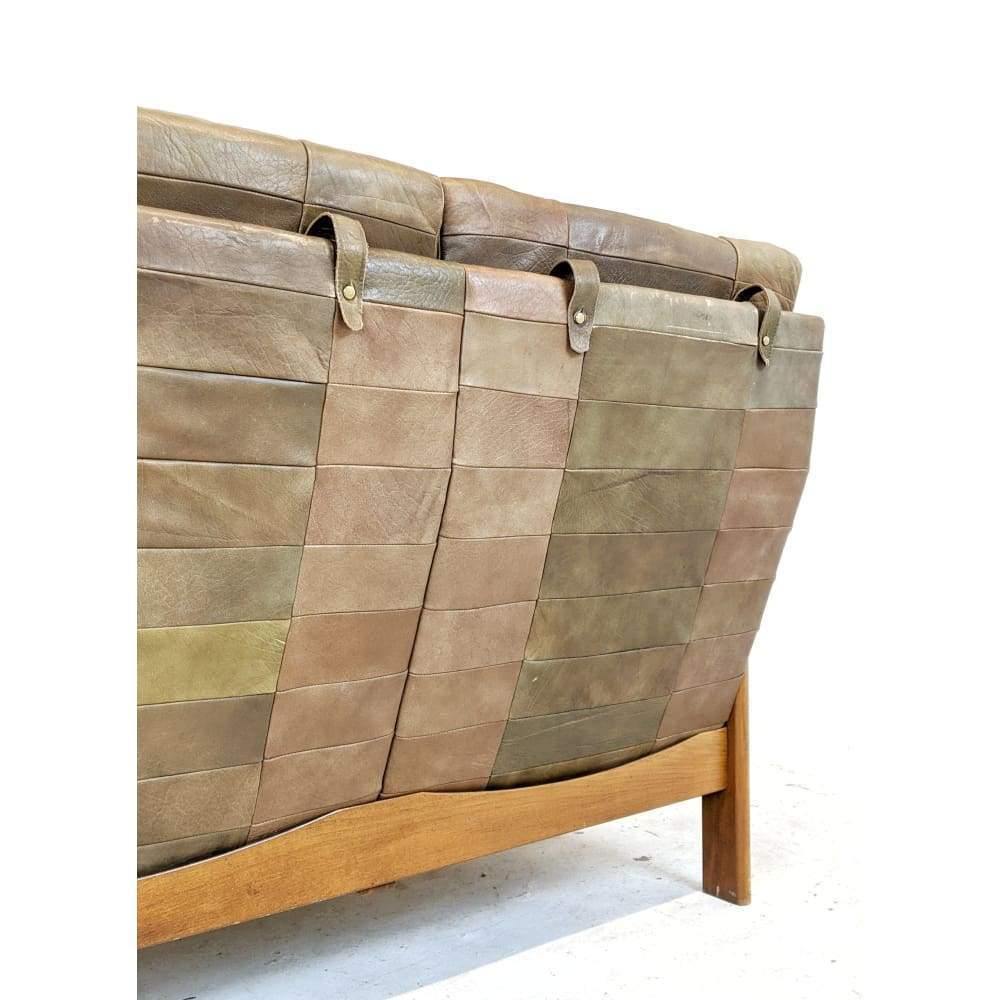 Mid Century Patchwork Green Leather sofa-Mid Century Seating-KONTRAST