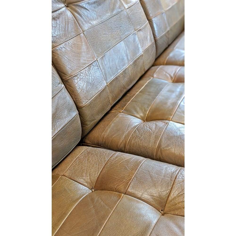 Mid Century Patchwork Green Leather sofa-Mid Century Seating-KONTRAST