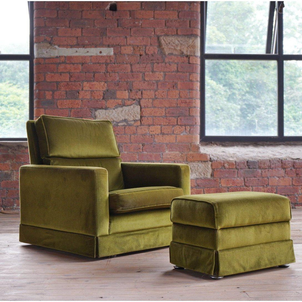 Mid Century Sofa and Armchairs with a Footstool in Green Velour-Mid Century Seating-KONTRAST