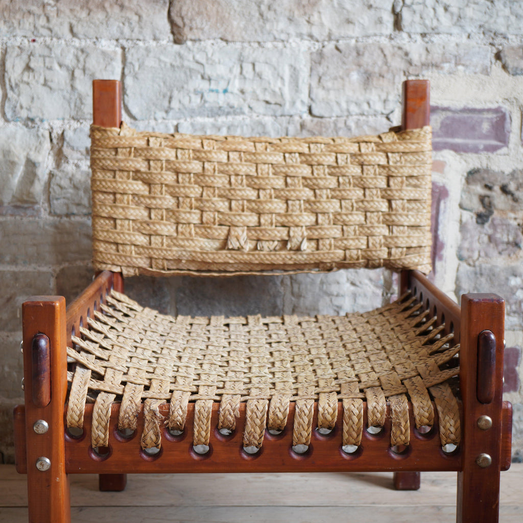 Mid Century Teak & Woven Cord Chair and Footstool-Mid Century Seating-KONTRAST