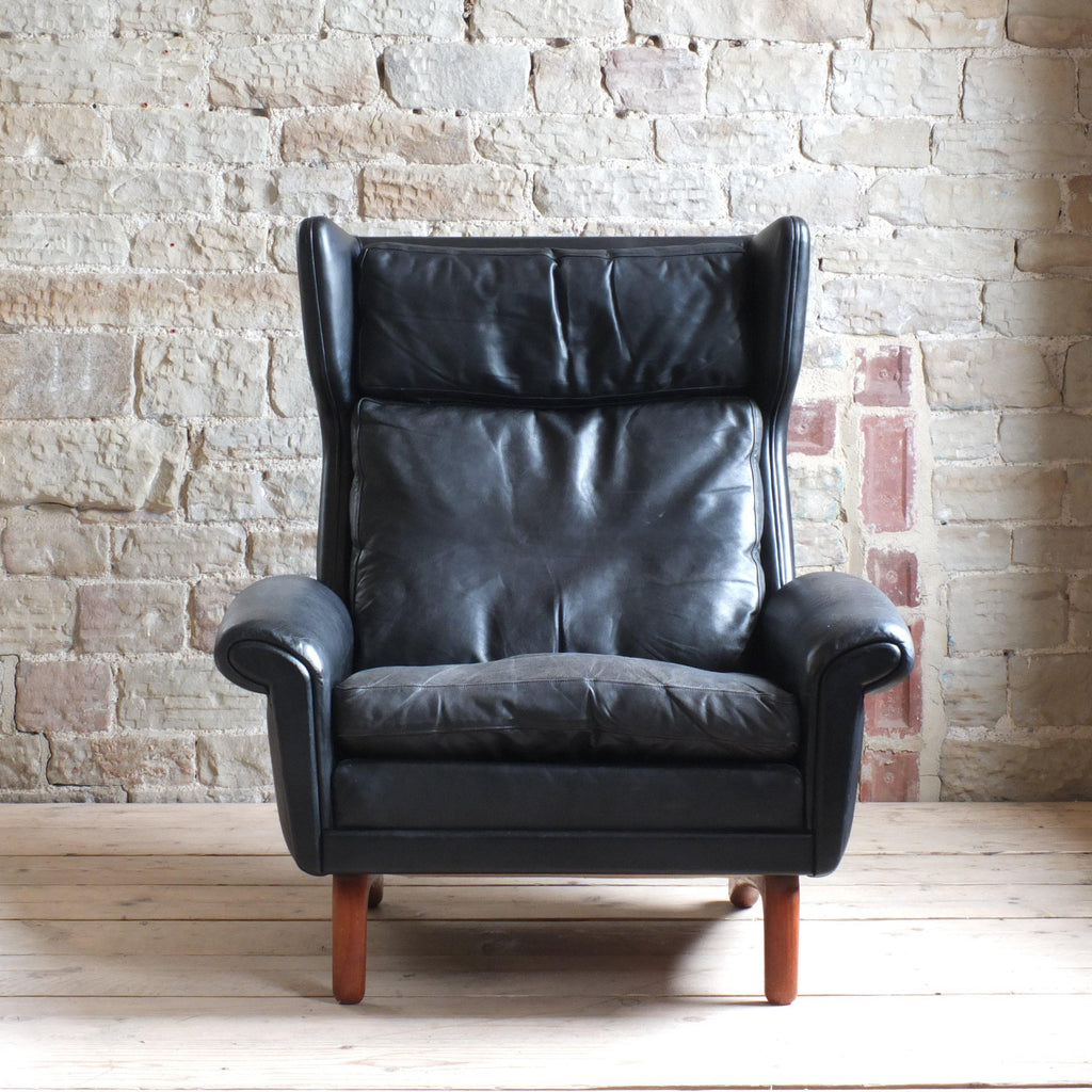 Mid century Danish black leather Diplomat armchair by Aage Christiansen 1960's-Antique Seating-KONTRAST