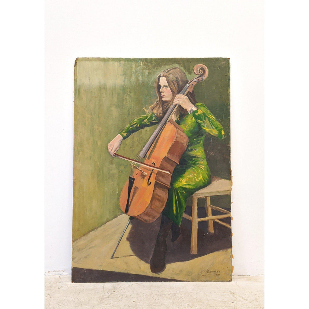 Oil Painting, woman playing cello-Vintage Decor / Accessories-KONTRAST