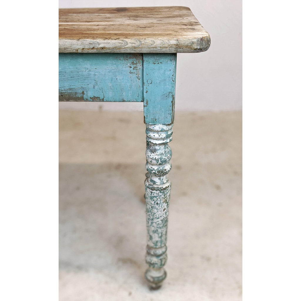 Rustic hall table - 1 plank elm top with turquoise chippy paint legs-Vintage Tables-KONTRAST
