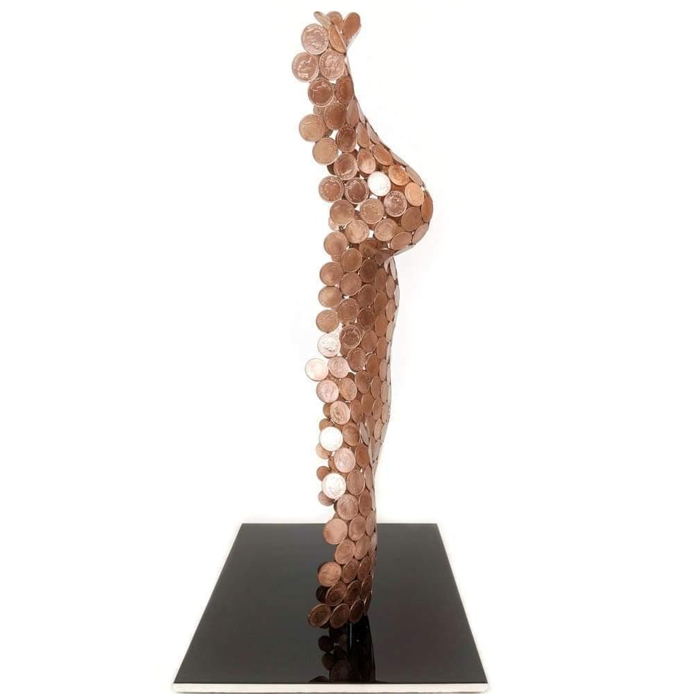 SOLD | 2p Coin Copper Metal Wall Art Rear Female Torso Bust Sculpture Abstract Decor-Mid Century Decor / Accessories-KONTRAST