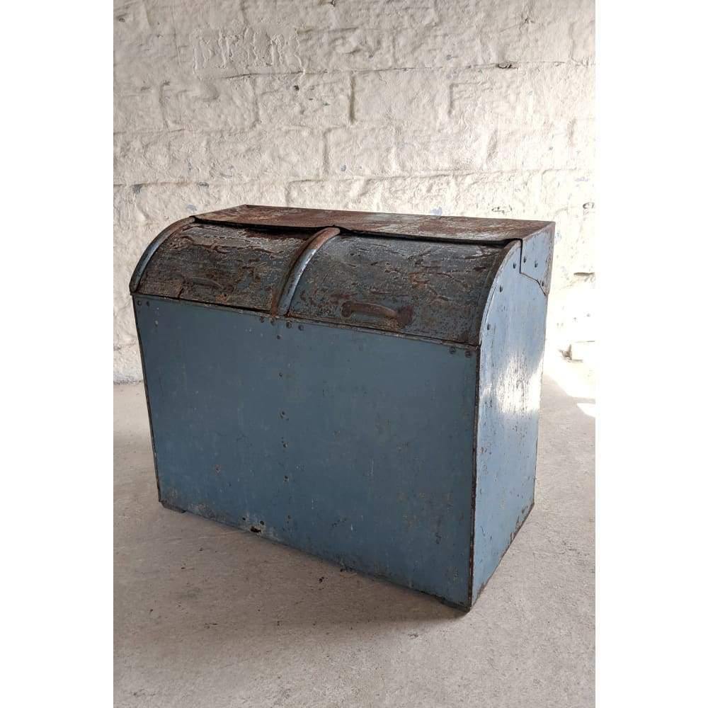 SOLD | Antique Grain Bin - blue metal storage box-Antique Storage-KONTRAST
