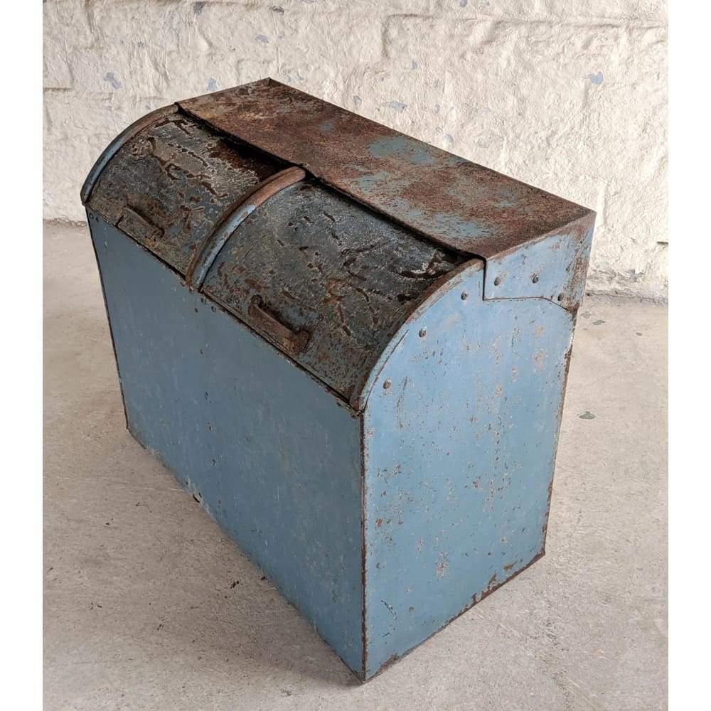 SOLD | Antique Grain Bin - blue metal storage box-Antique Storage-KONTRAST