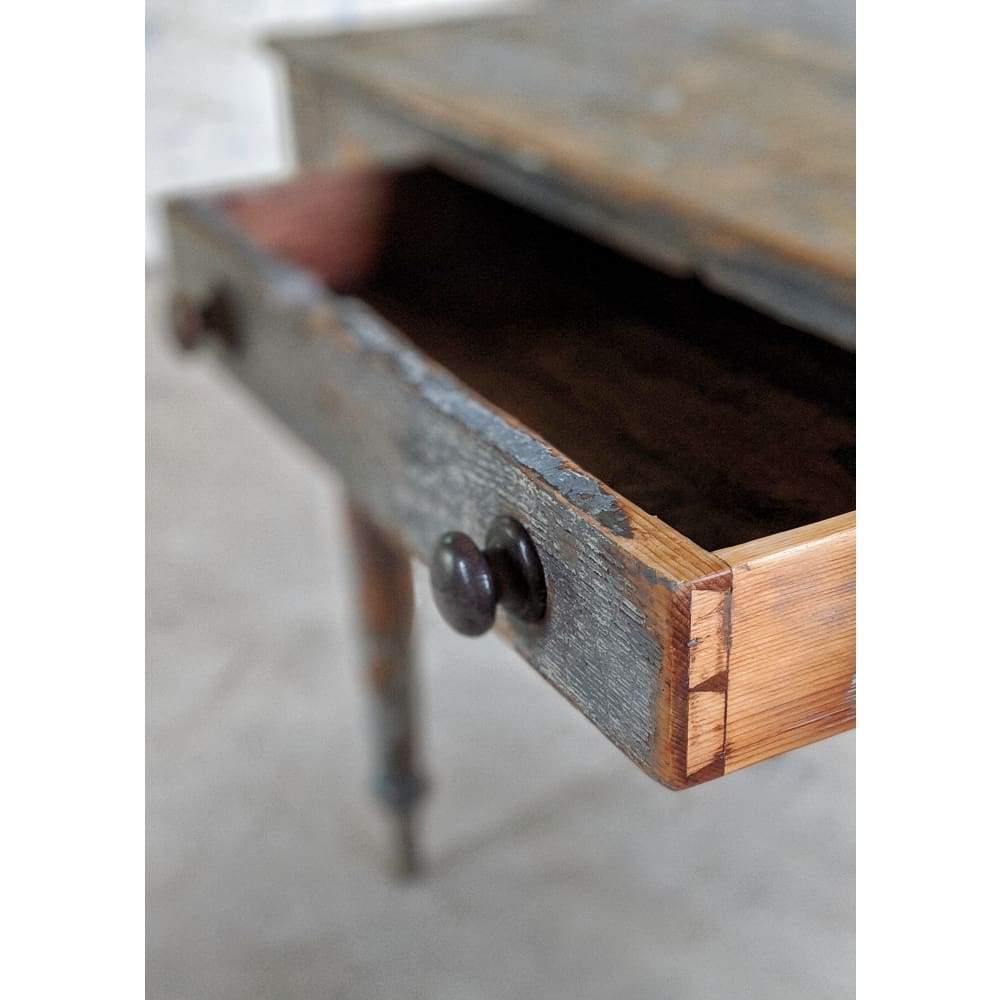 SOLD Antique Painted Pine desk table - distressed grey paint with drawer-Antique Tables-KONTRAST