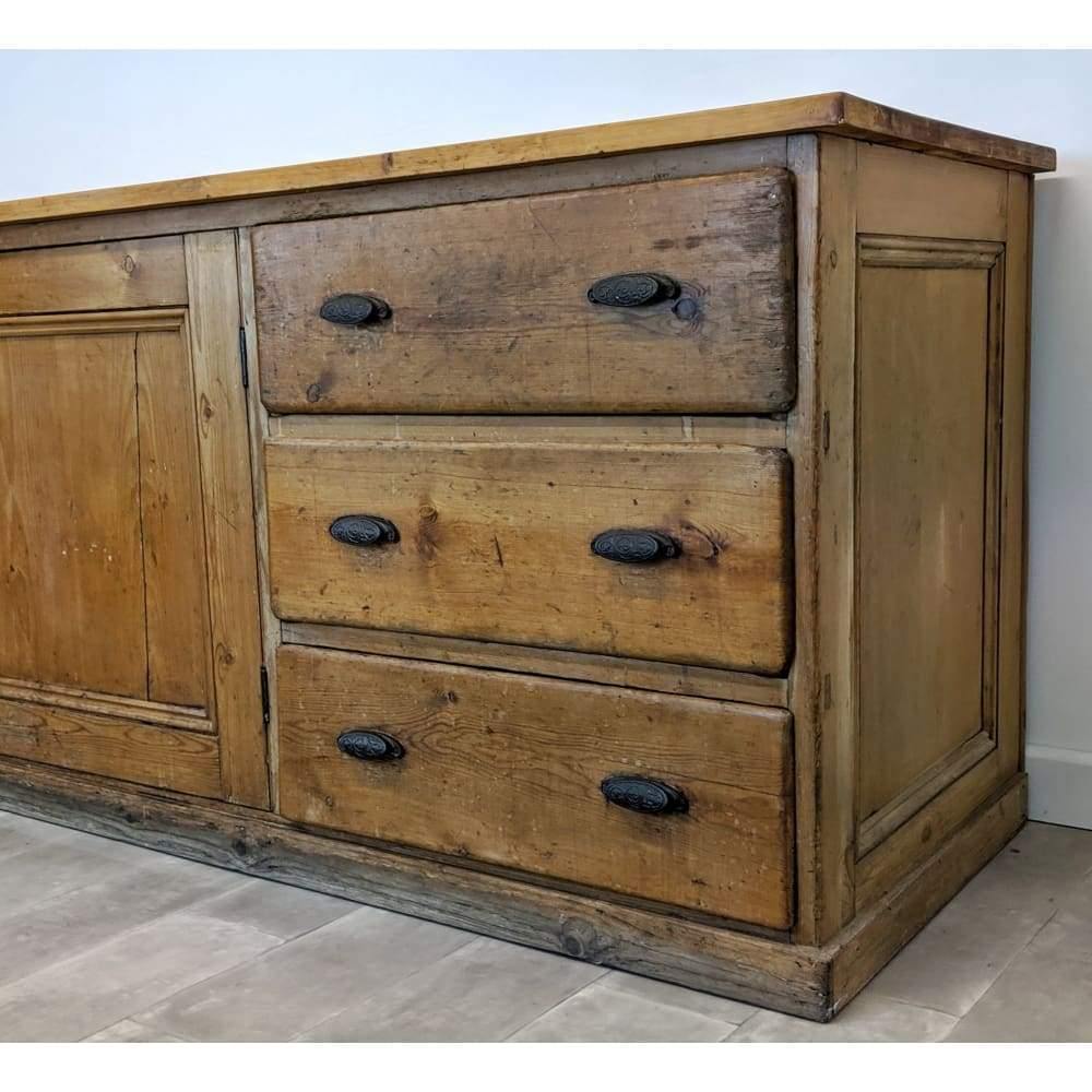 SOLD Antique Pine Dresser Base - drawer and cupboard kitchen unit-Antique Storage-KONTRAST