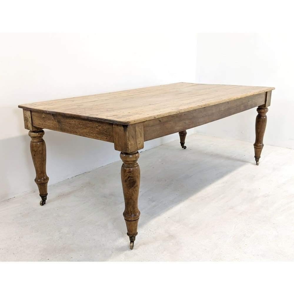 SOLD Antique Pine Farmhouse Dining Table, Victorian- Wide 3 Plank Board Top-Antique Tables-KONTRAST