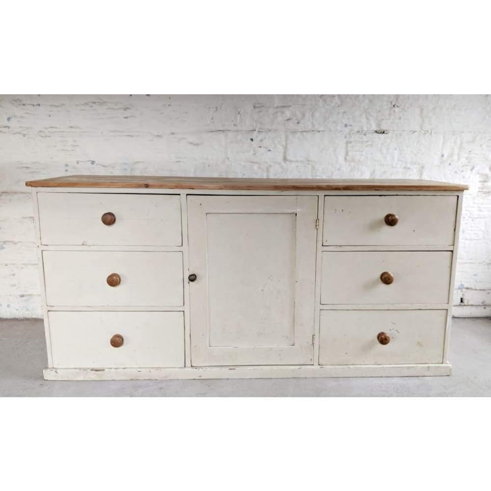 SOLD | Antique Pine Painted Dresser Base Drawer Unit - farmhouse country style-Antique Storage-KONTRAST