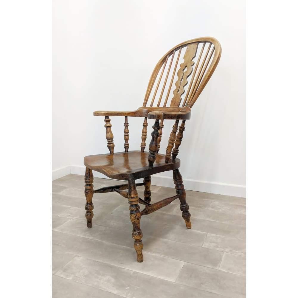 SOLD Antique Windsor Chair - Elm & Ash - pad arm-Antique Seating-KONTRAST