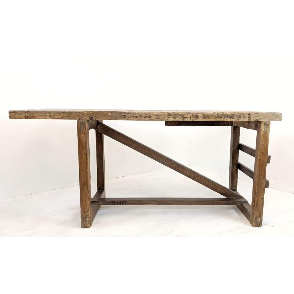 SOLD | Antique Workbench Table/Rustic Farmhouse Pitch Pine Desk /Display Table/Kitchen Island-Antique Tables-KONTRAST