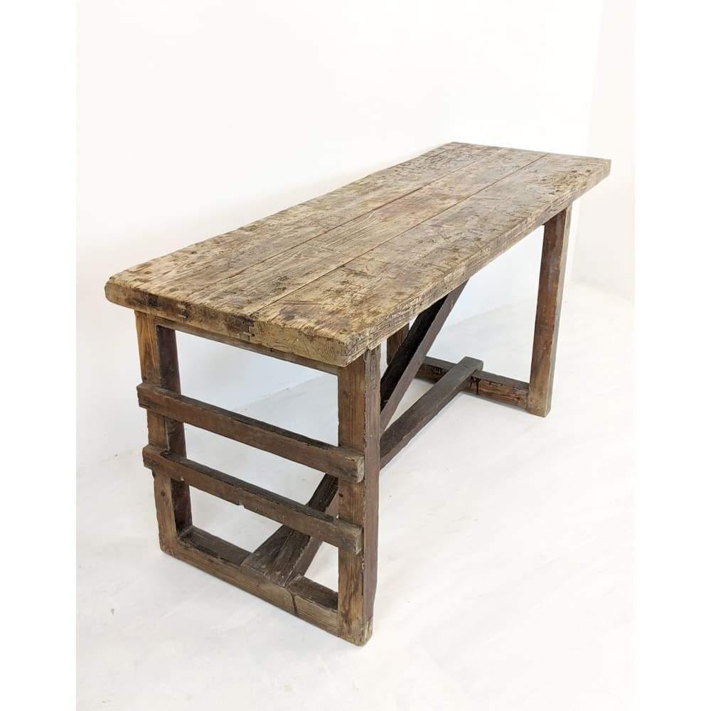 SOLD | Antique Workbench Table/Rustic Farmhouse Pitch Pine Desk /Display Table/Kitchen Island-Antique Tables-KONTRAST