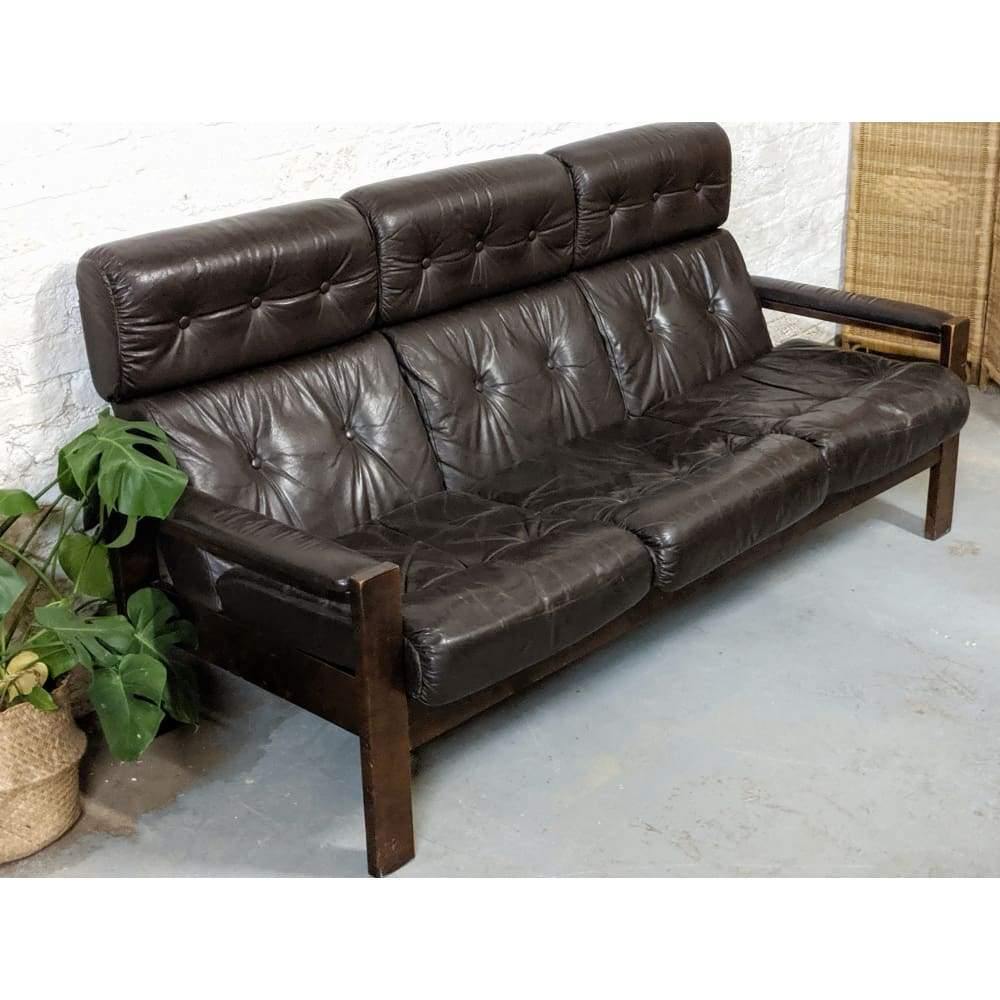 SOLD Danish Scandinavian Leather & Teak Sofa | 3 seater couch | Mid Century-Mid Century Seating-KONTRAST