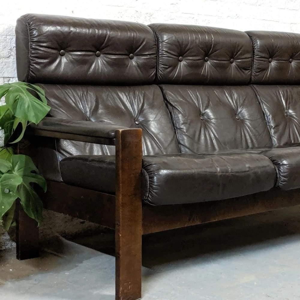 SOLD Danish Scandinavian Leather & Teak Sofa | 3 seater couch | Mid Century-Mid Century Seating-KONTRAST