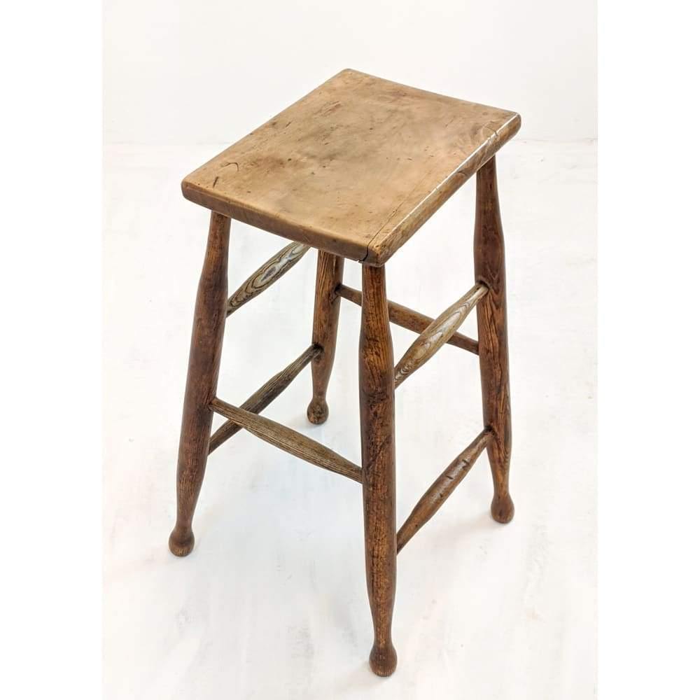 SOLD | Elm & Beech Stool - machinists, sloping, workers stool-Antique Seating-KONTRAST