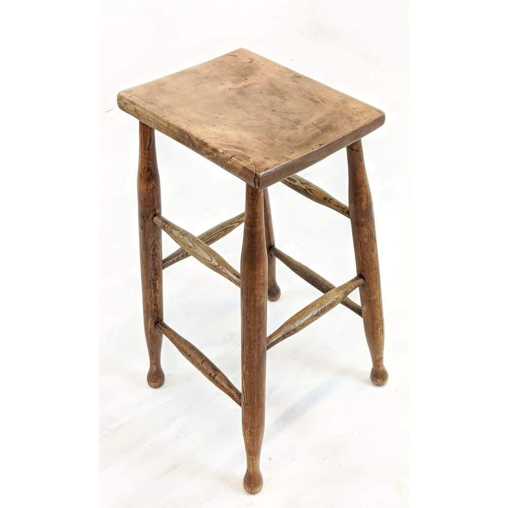 SOLD | Elm & Beech Stool - machinists, sloping, workers stool-Antique Seating-KONTRAST