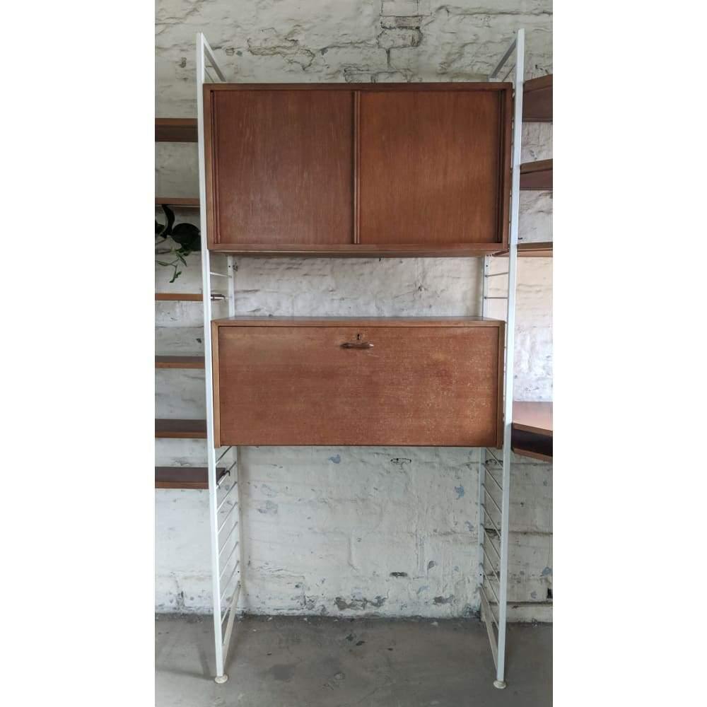 SOLD Ladderax Shelving System 1960s - Corner unit, White Ladders, Teak Cabinets 7 Bays by Robert Heal for Staples-Mid Century Storage-KONTRAST
