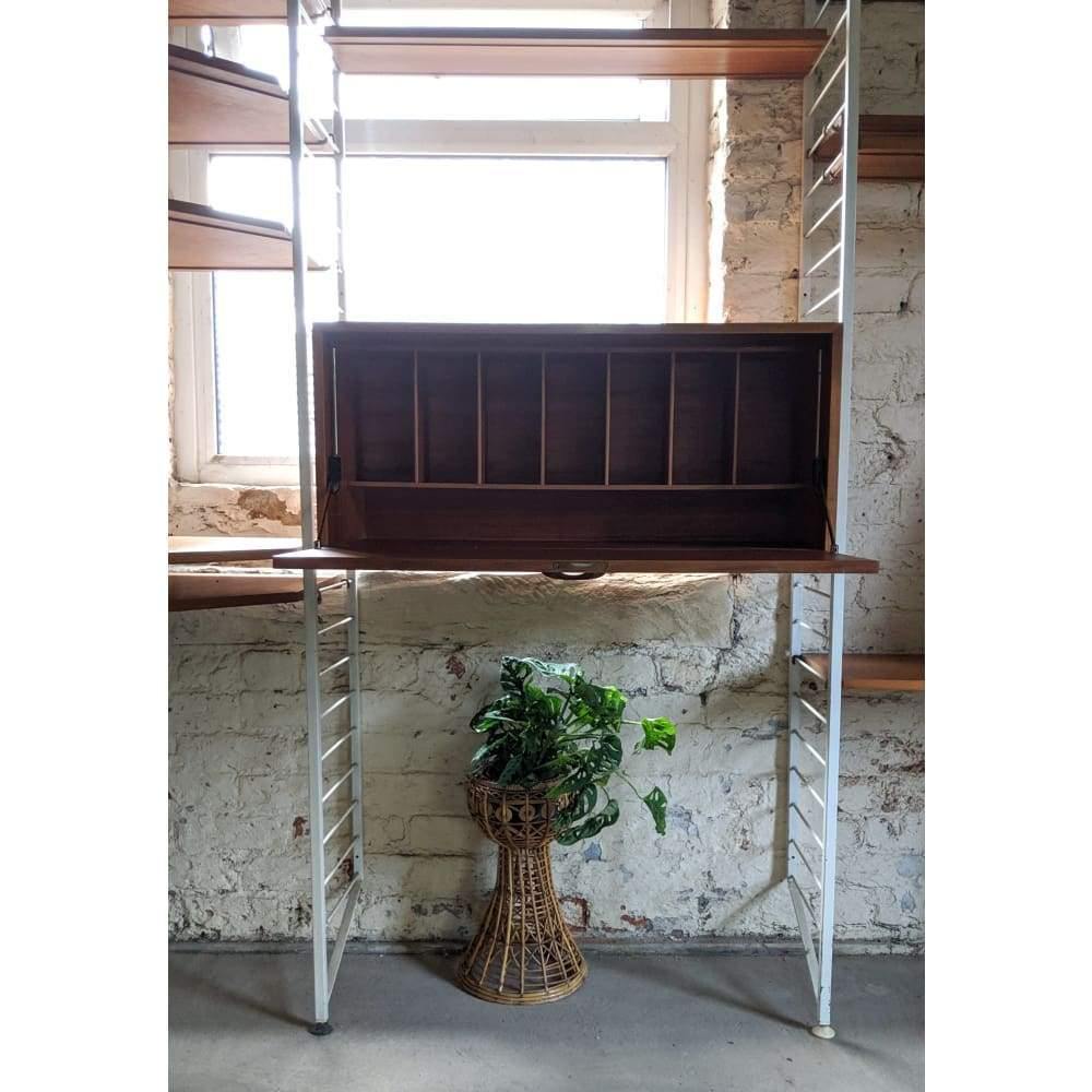 SOLD Ladderax Shelving System 1960s - Corner unit, White Ladders, Teak Cabinets 7 Bays by Robert Heal for Staples-Mid Century Storage-KONTRAST