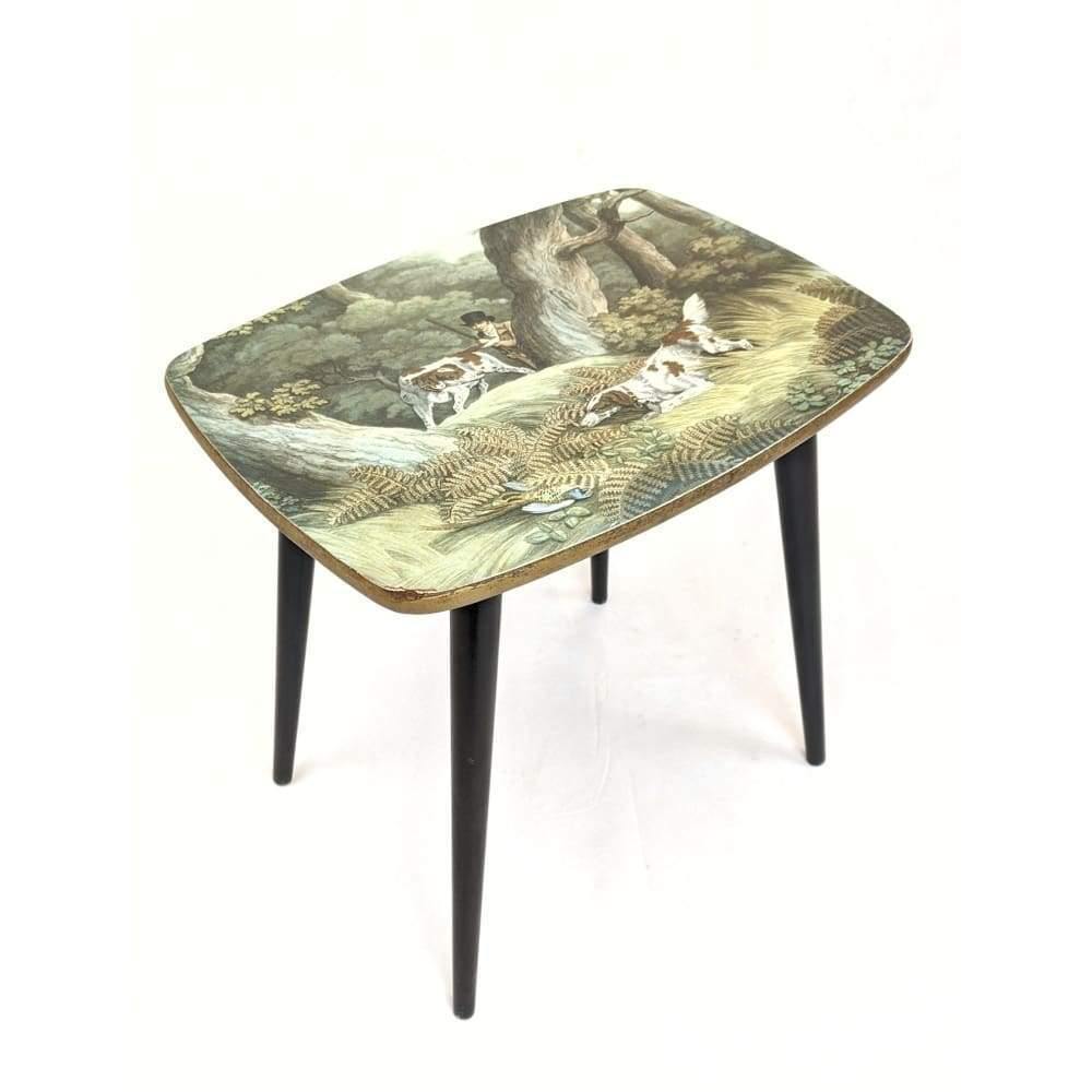 SOLD | Lady Clare Formica table - spaniels hunting scene-Mid Century Tables-KONTRAST