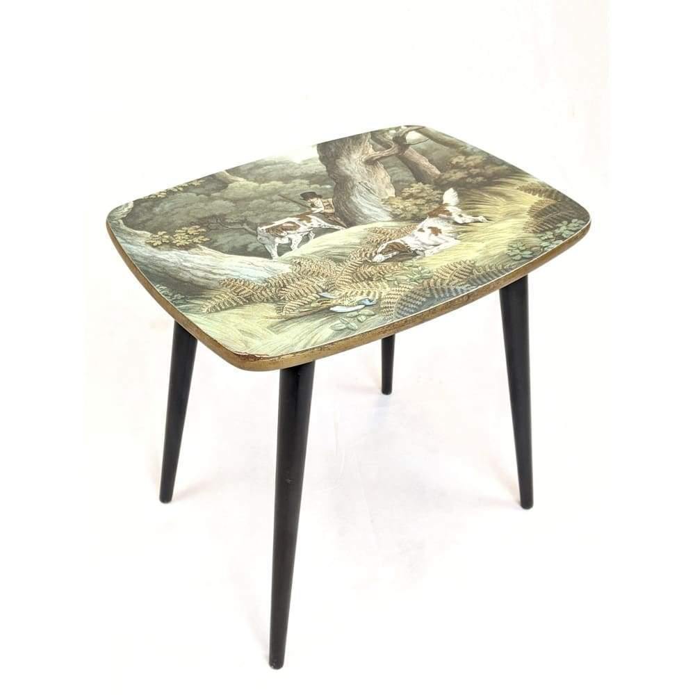 SOLD | Lady Clare Formica table - spaniels hunting scene-Mid Century Tables-KONTRAST