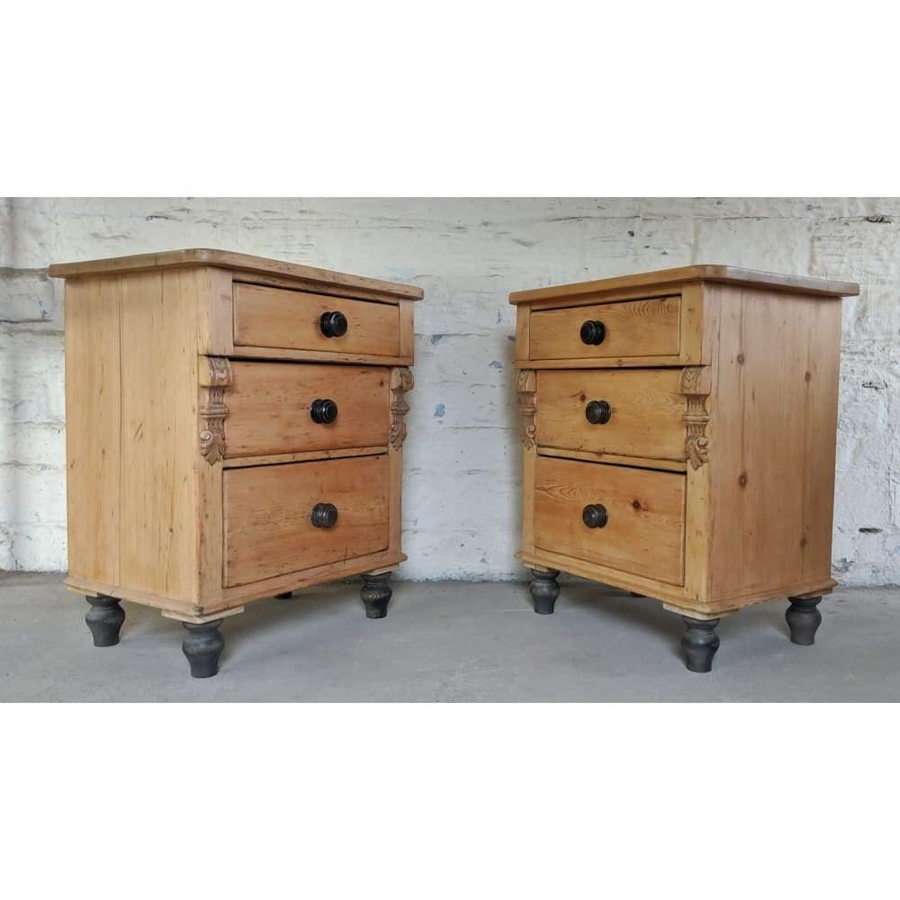 SOLD Matching Pair Of Antique Pine Drawers Bedside Storage.-Antique Storage-KONTRAST