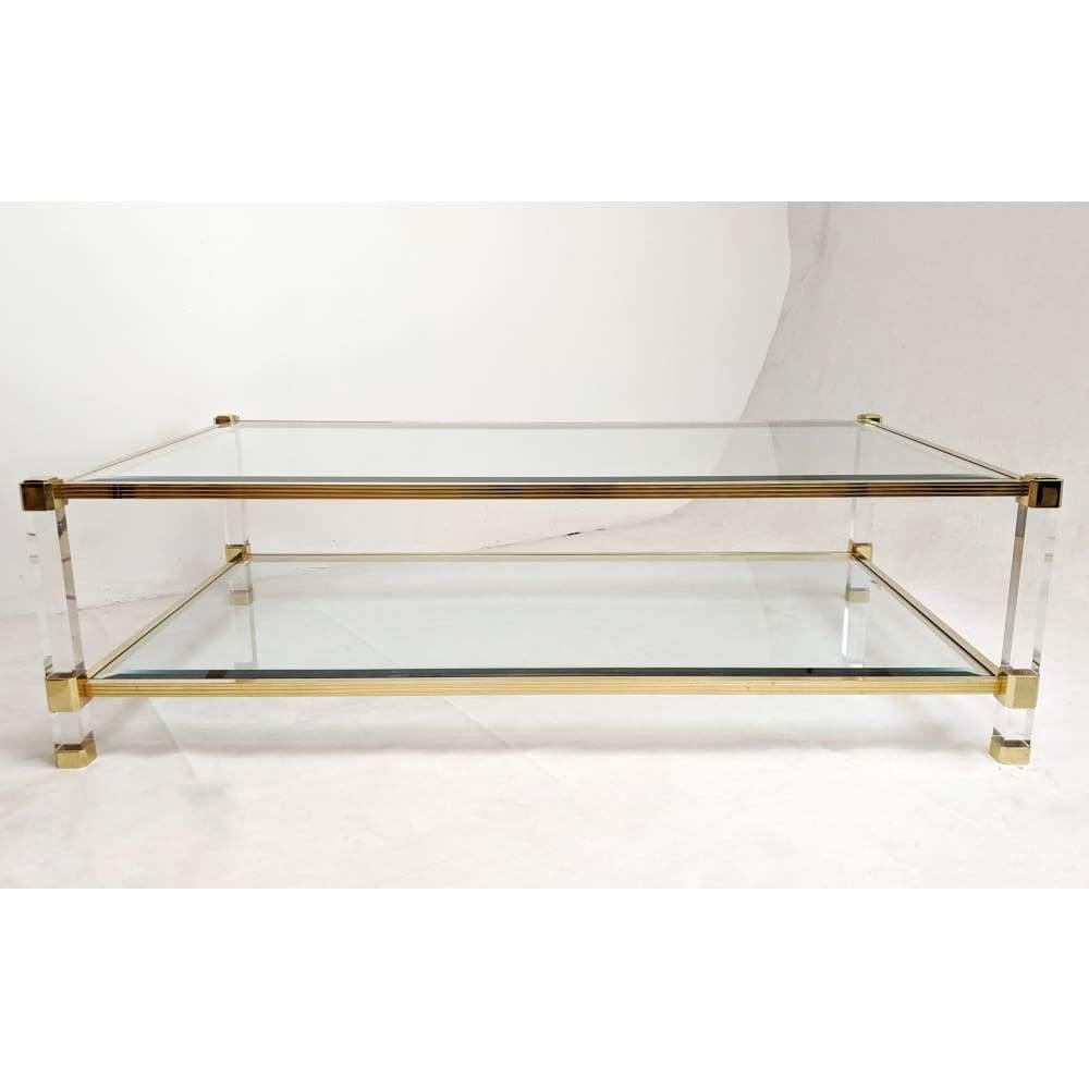 SOLD | Pierre Vandel coffee table in glass, lucite and brass-Mid Century Tables-KONTRAST