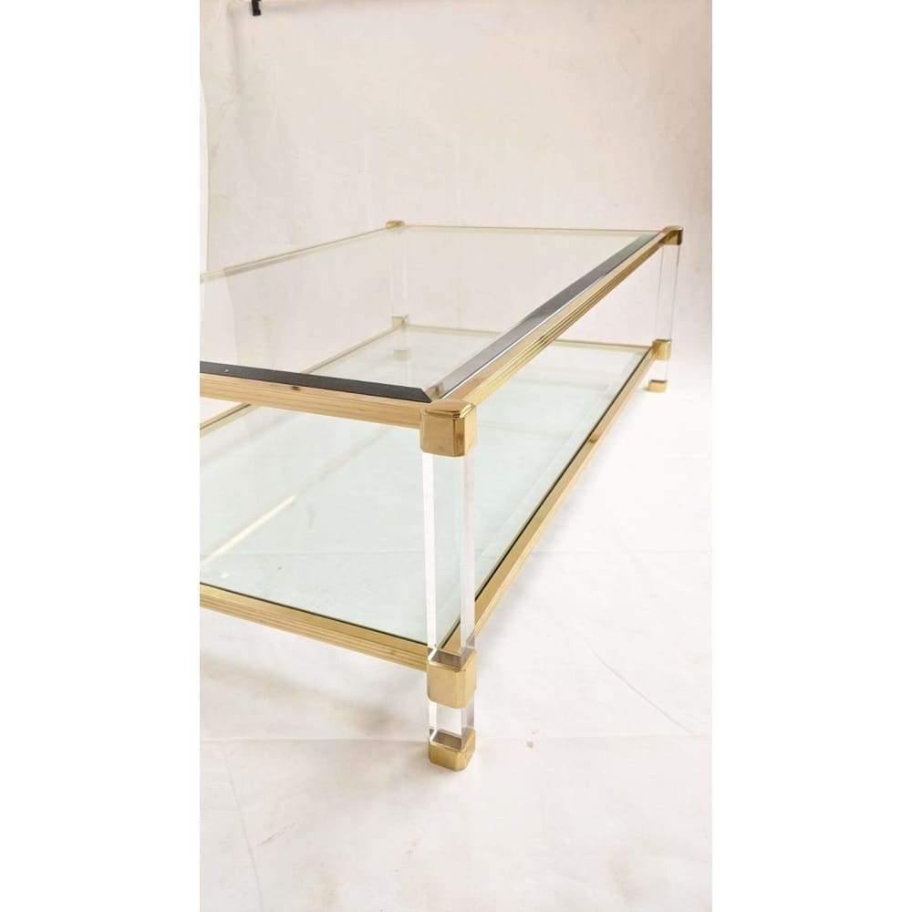 SOLD | Pierre Vandel coffee table in glass, lucite and brass-Mid Century Tables-KONTRAST