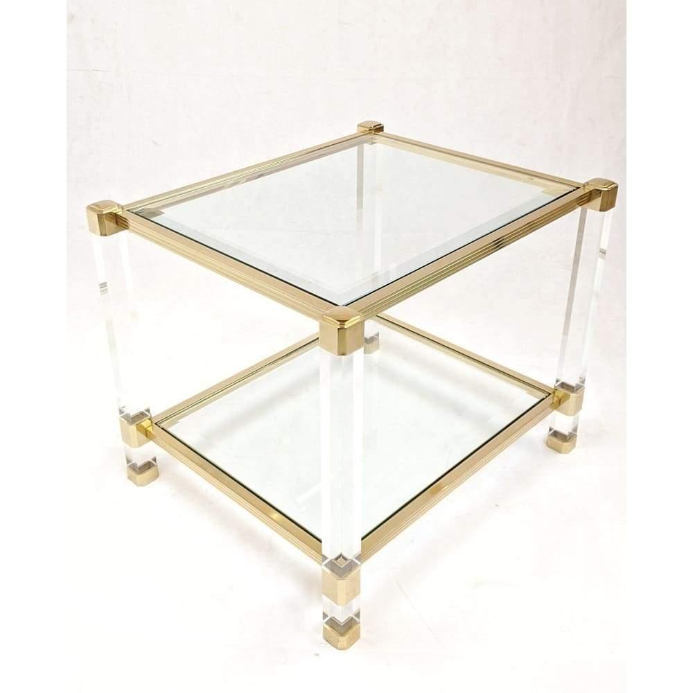 SOLD | Pierre Vandel glass, lucite and brass side tables-Mid Century Tables-KONTRAST
