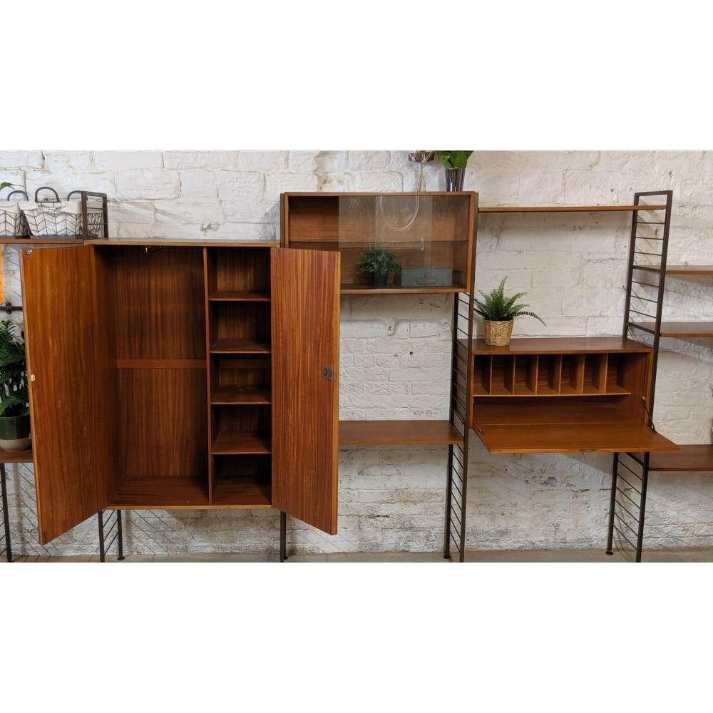 SOLD Retro 5 Bay LADDERAX Shelving Unit System by Staples of London with Wardrobe and Desk-Mid Century Storage-KONTRAST