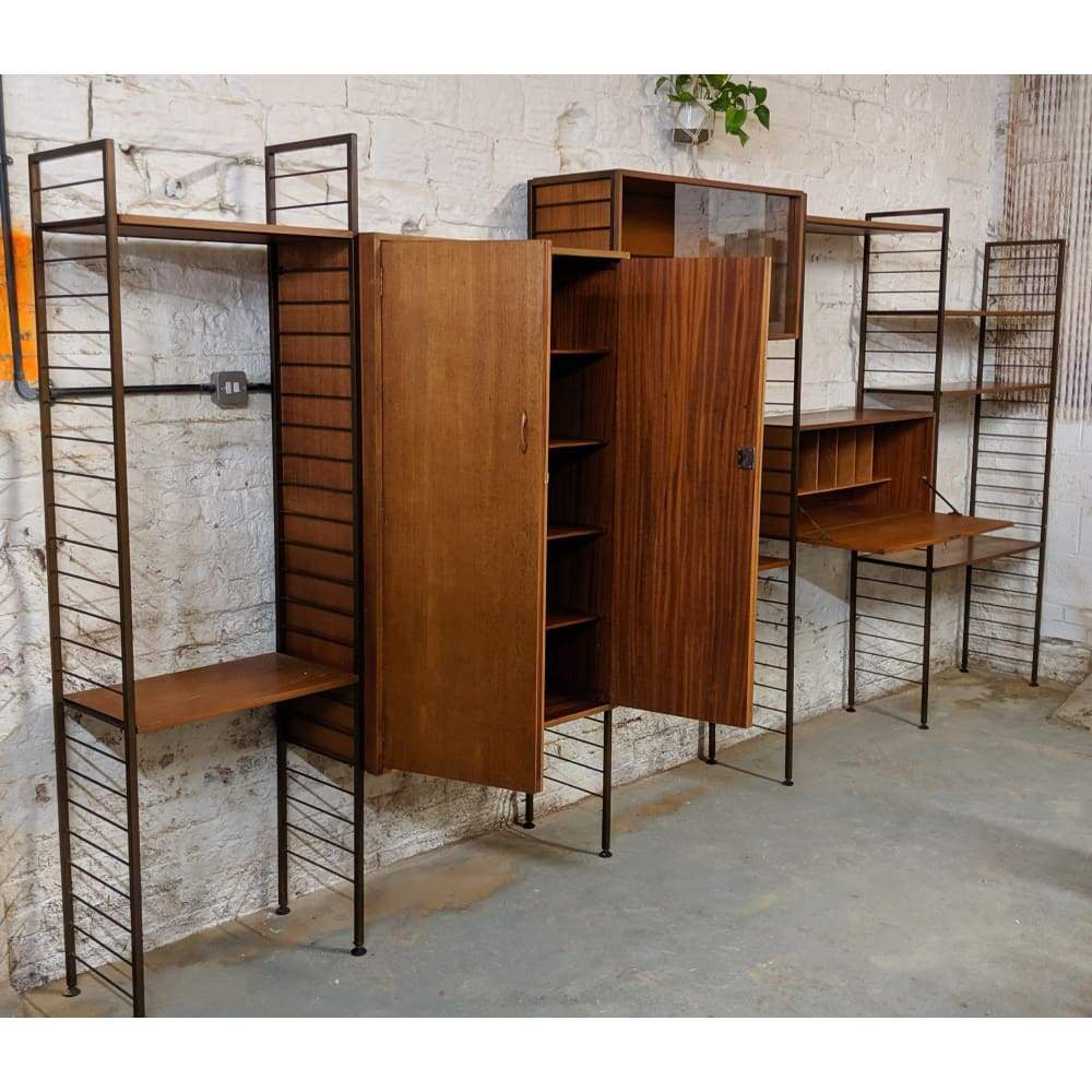 SOLD Retro 5 Bay LADDERAX Shelving Unit System by Staples of London with Wardrobe and Desk-Mid Century Storage-KONTRAST