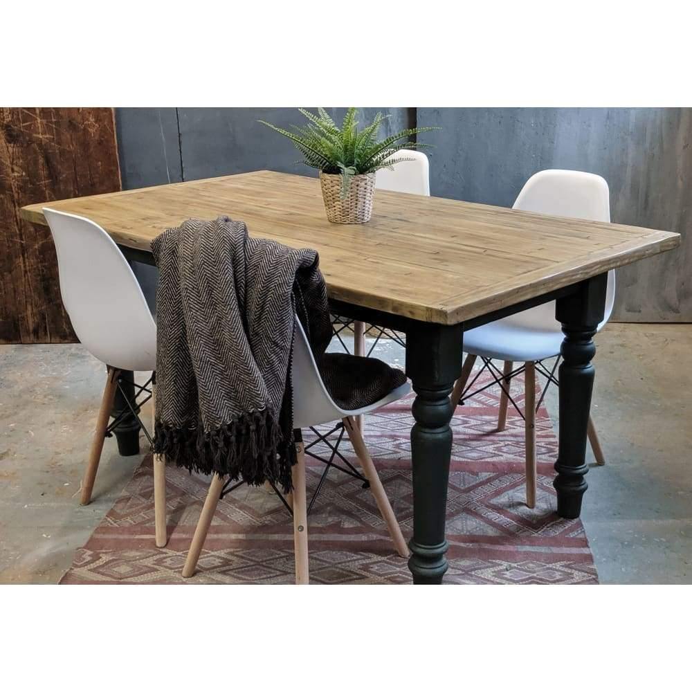 SOLD | Vintage Farmhouse Dining Table - forest green painted legs with unique Block Timber Top-Handmade Tables-KONTRAST