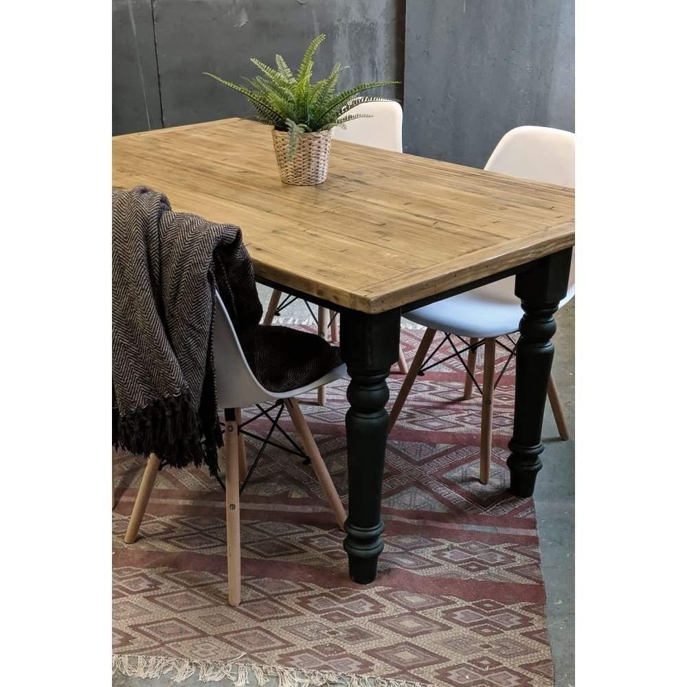 SOLD | Vintage Farmhouse Dining Table - forest green painted legs with unique Block Timber Top-Handmade Tables-KONTRAST