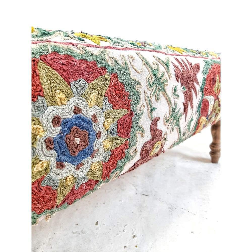 SOLD Vintage Suzani Covered Footstool-Handmade Ethnic Footstools-KONTRAST