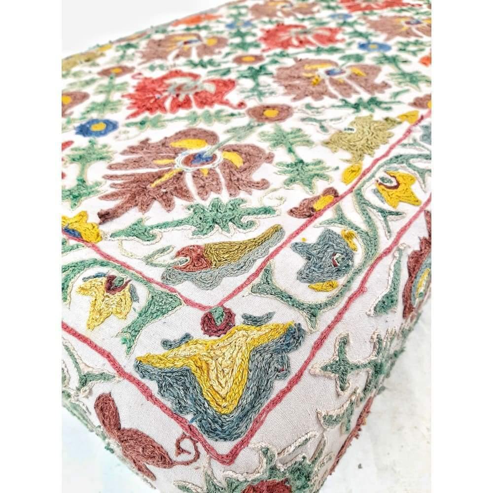 SOLD Vintage Suzani Covered Footstool-Handmade Ethnic Footstools-KONTRAST