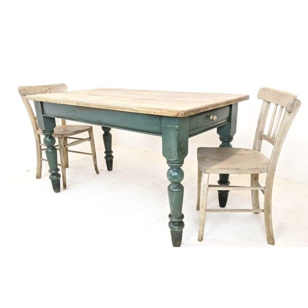 SOLD | Vintage farmhouse dining table - painted pine base-Vintage Tables-KONTRAST